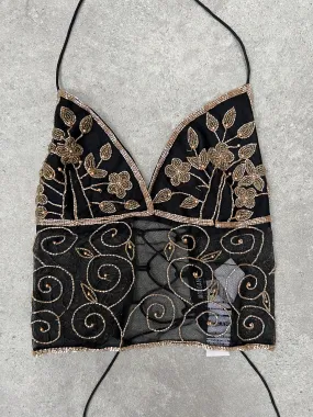 90s Morgan De Too backless lace up sequin beaded cami - Size S