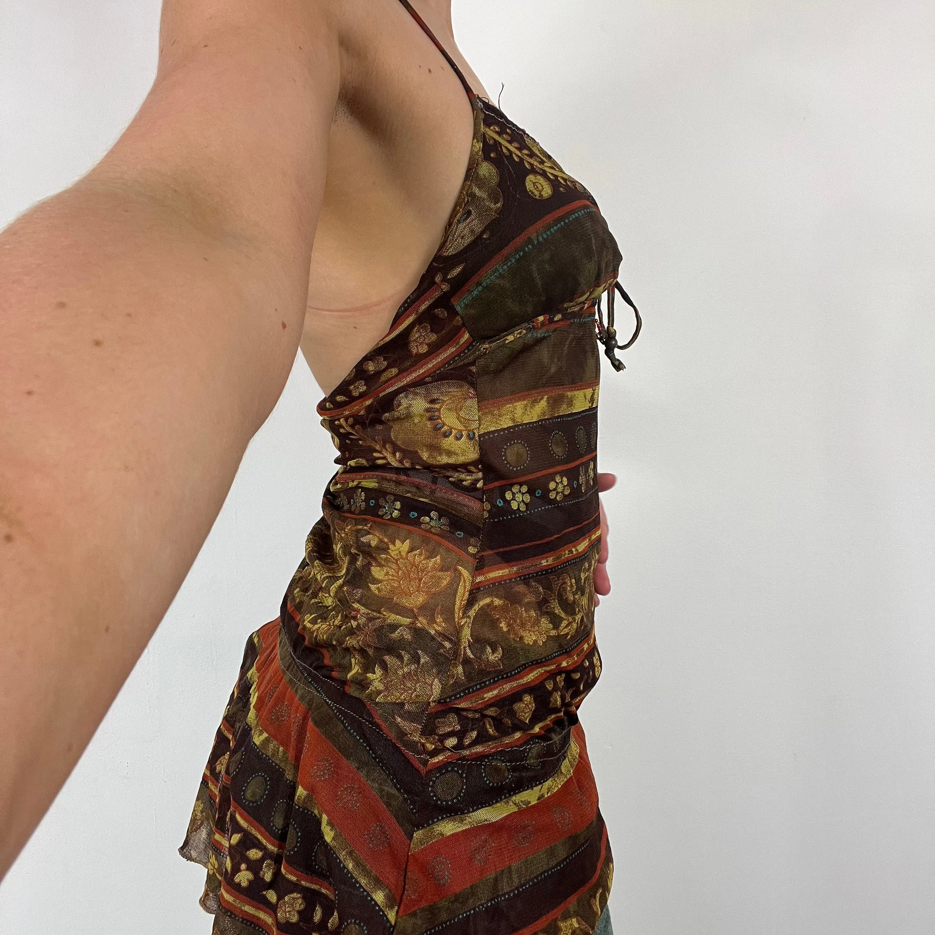 90s paisley sequin beaded halter neck dress top - Size S