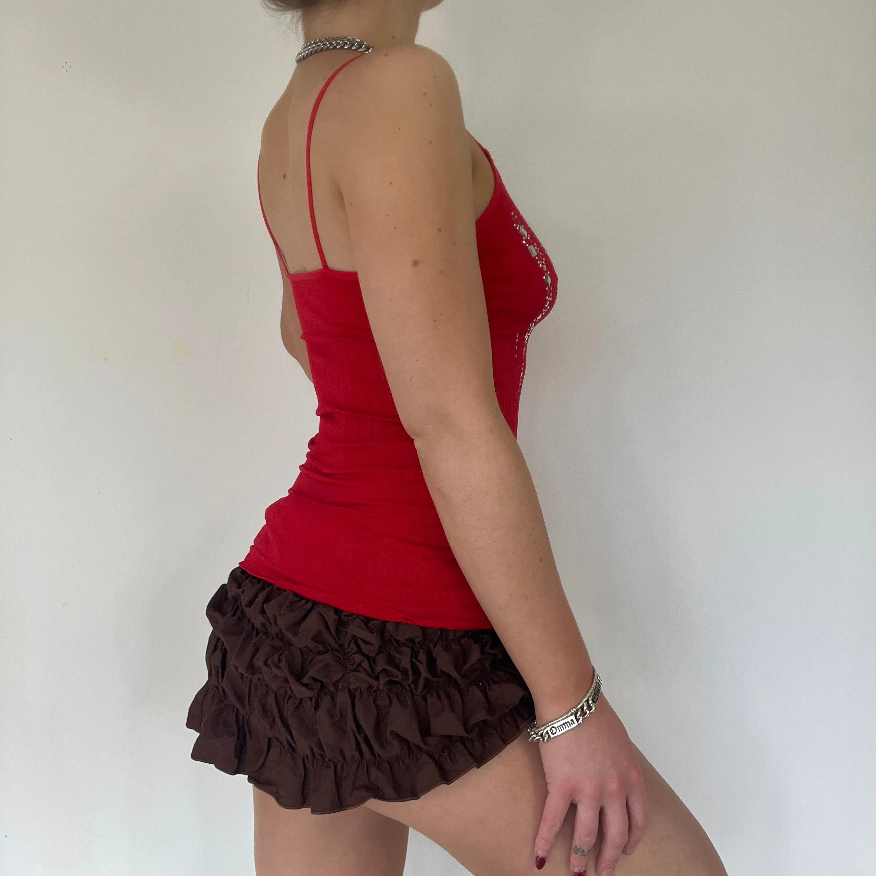 90s red vest sequin graphic vest top - Size S
