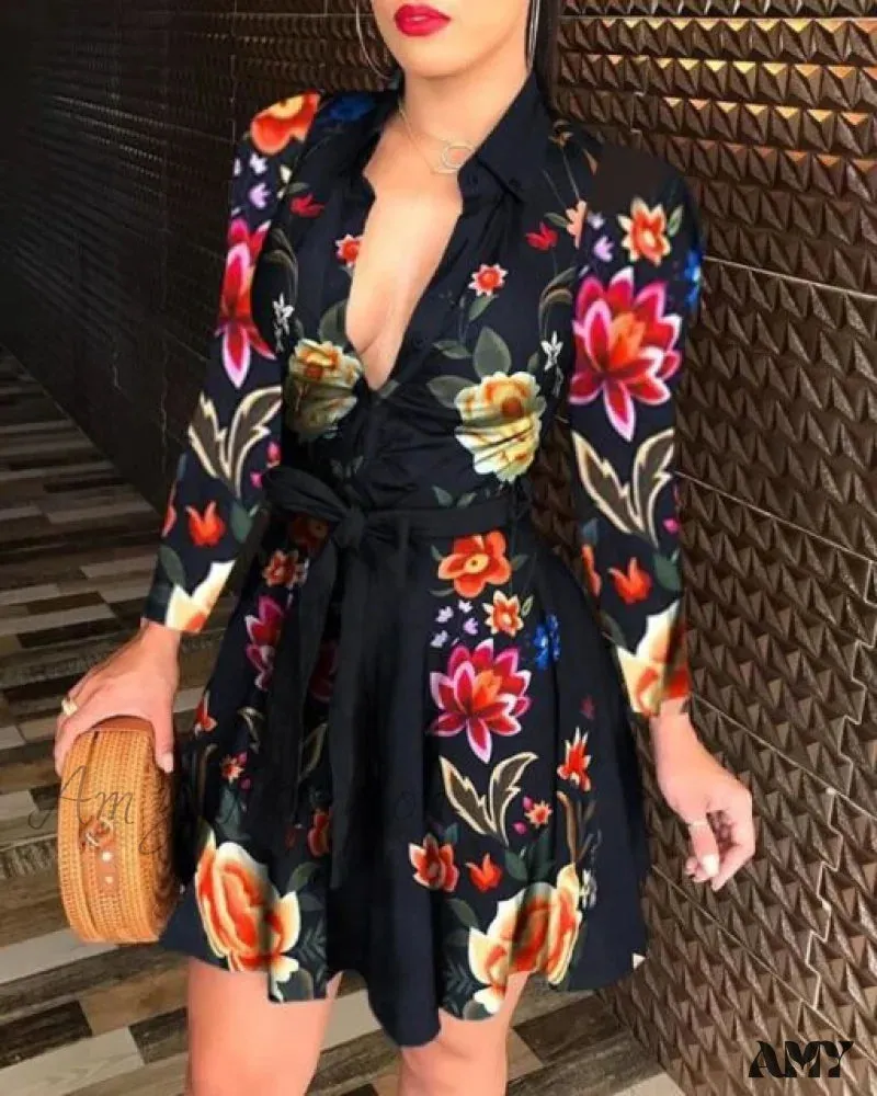 Amy Fashion - Sexy Party Colorful Print Dress