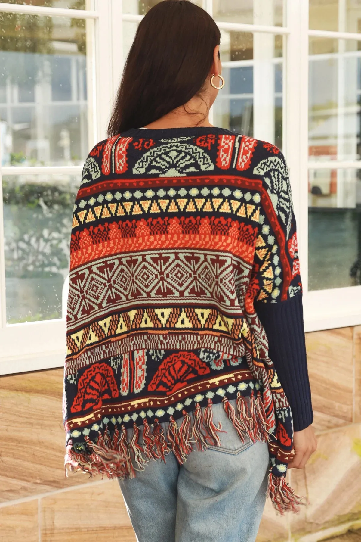 ARIZONA WIDE KNIT FRINGE JUMPER RED
