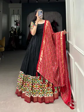 Black Pure Dola Silk Long Floor Length Printed With Foilwork Readymade Gown