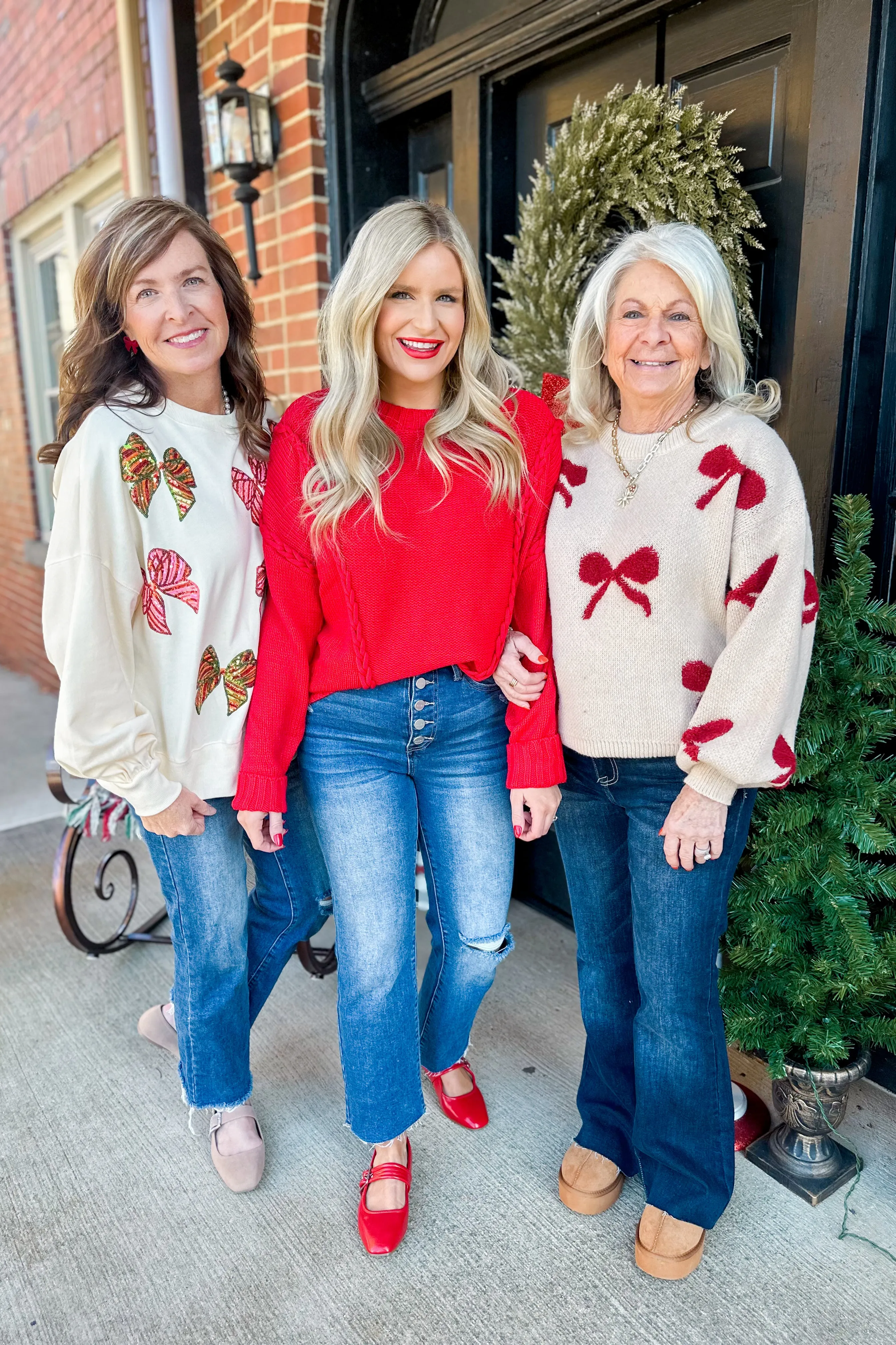 Christmas Sequin Bow Embroidered Oversize Sweatshirt *FINAL SALE*