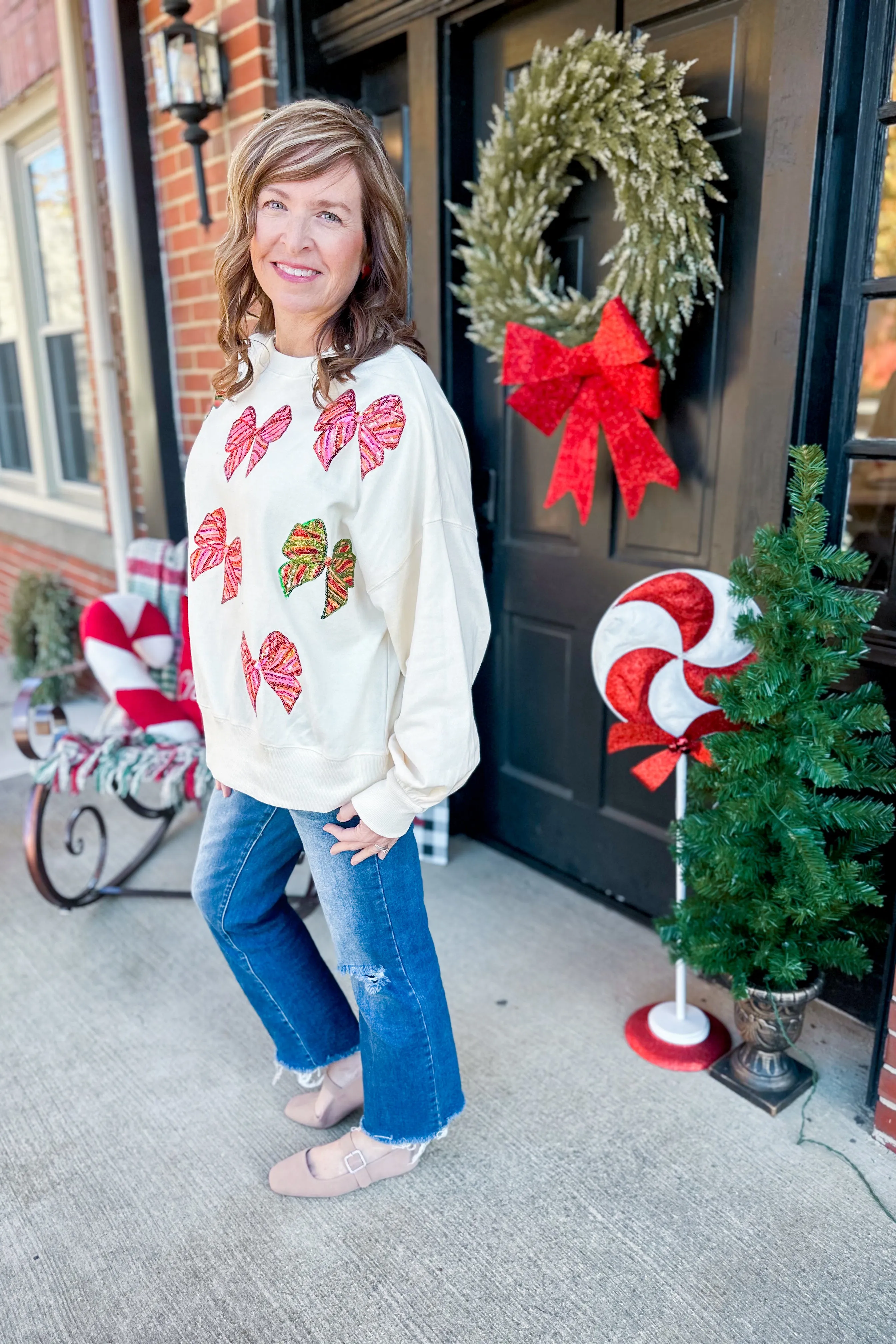 Christmas Sequin Bow Embroidered Oversize Sweatshirt *FINAL SALE*