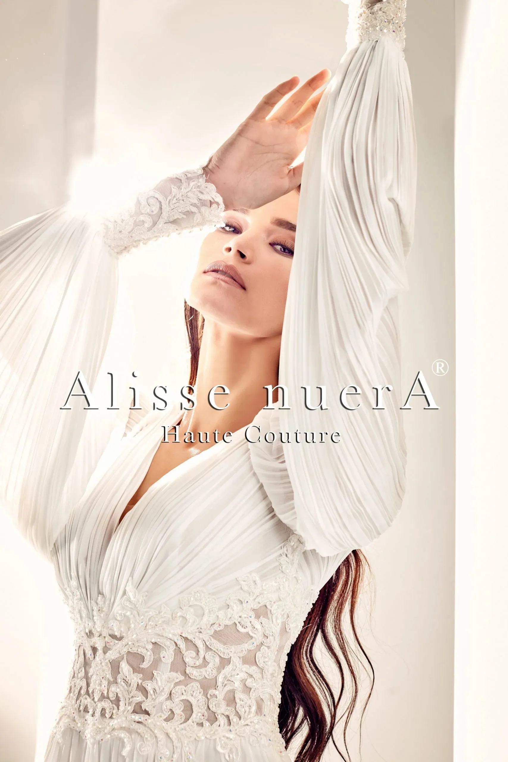 Draped Chiffon Lantern Sleeve Fluffy Bohemian Bridal Dress