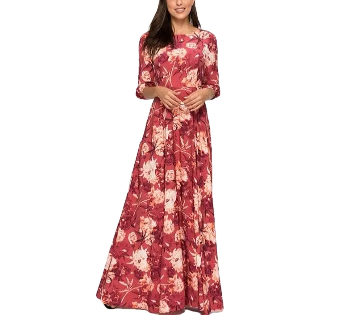 Elegant Three Quarter Sleeve Slim Autumn Winter Maxi Dress For Women