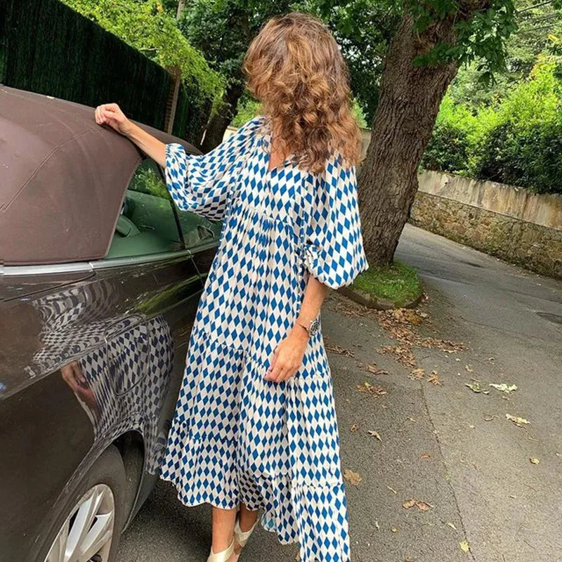 FashionSierra - 2024 Casual Summer Floral Printing V-Neck Boho Dress
