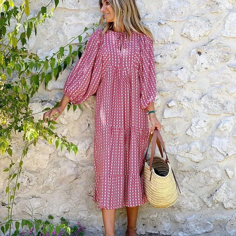 FashionSierra - 2024 Casual Summer Floral Printing V-Neck Boho Dress
