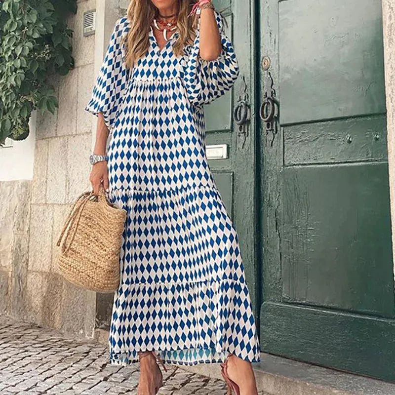 FashionSierra - 2024 Casual Summer Floral Printing V-Neck Boho Dress