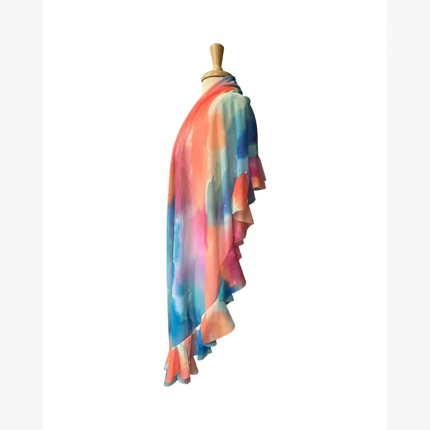 GRACE Ruffled Printed Mesh Sheer Shawl