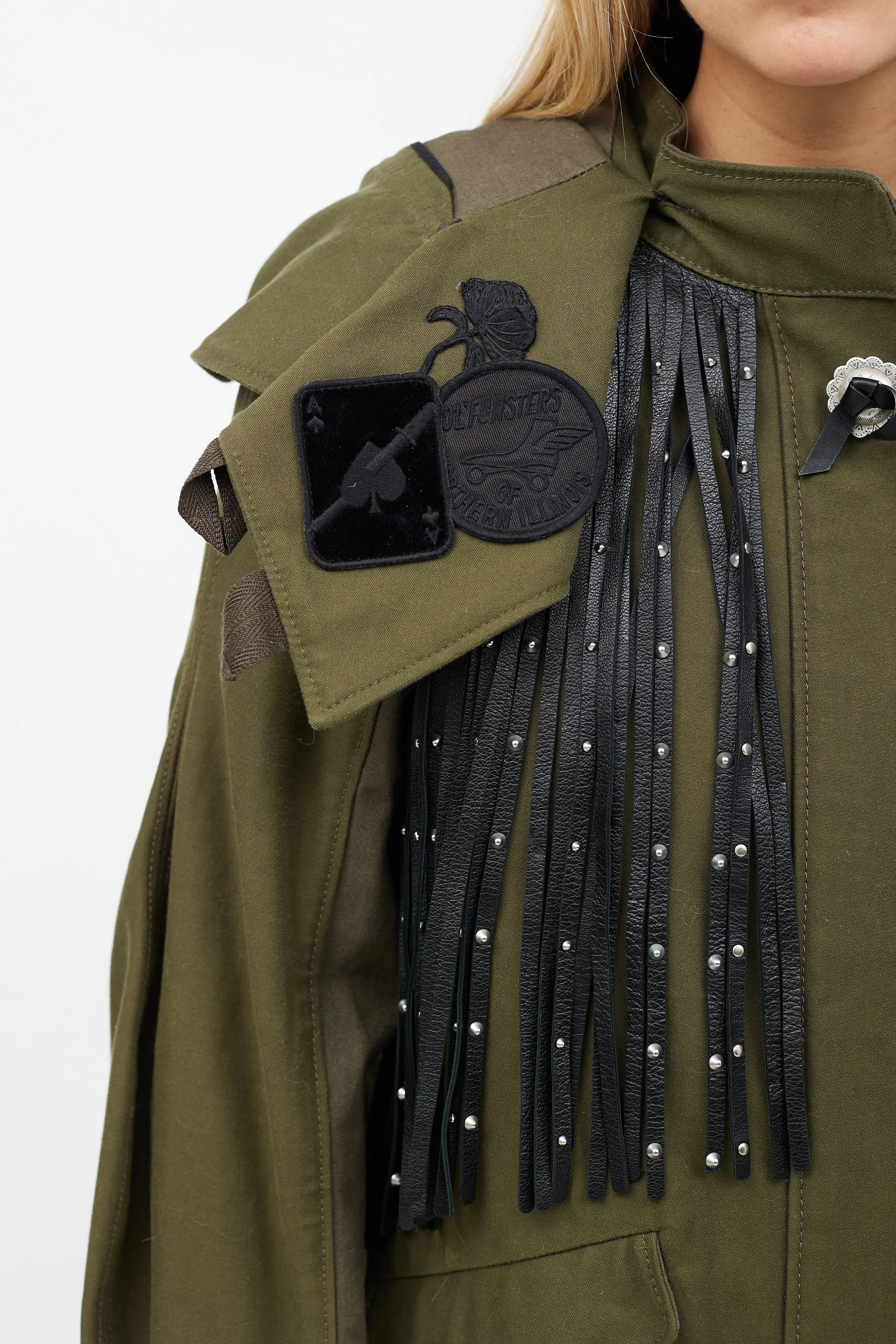 Green & Black Leather Fringe Jacket