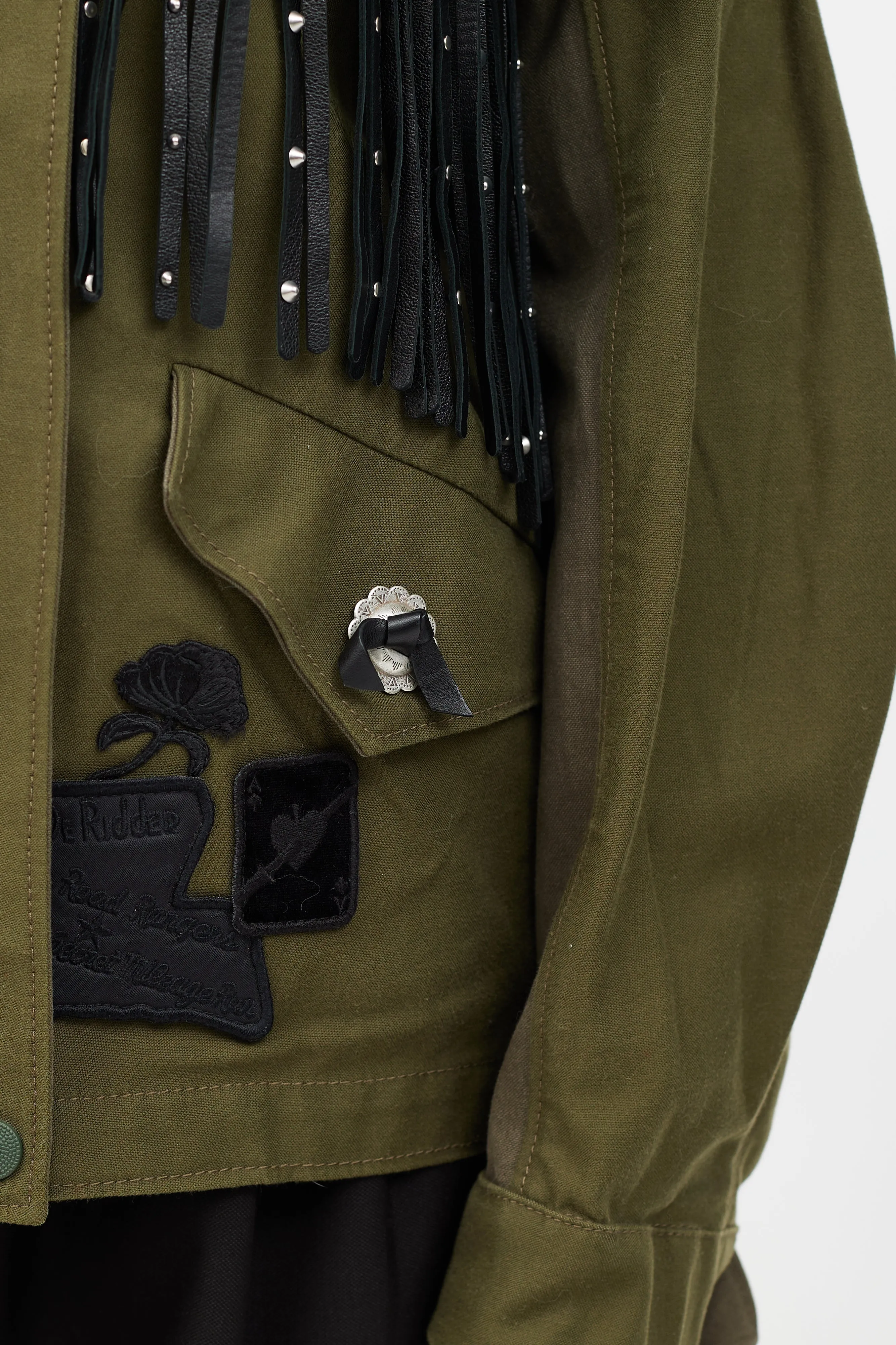 Green & Black Leather Fringe Jacket