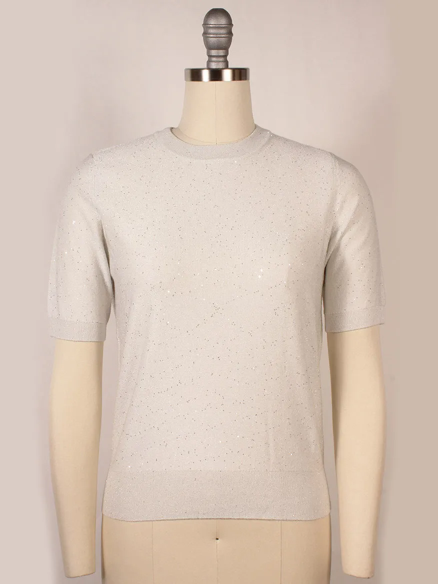 Kinross Sequin Short Sleeve Crew in Ivory