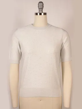 Kinross Sequin Short Sleeve Crew in Ivory
