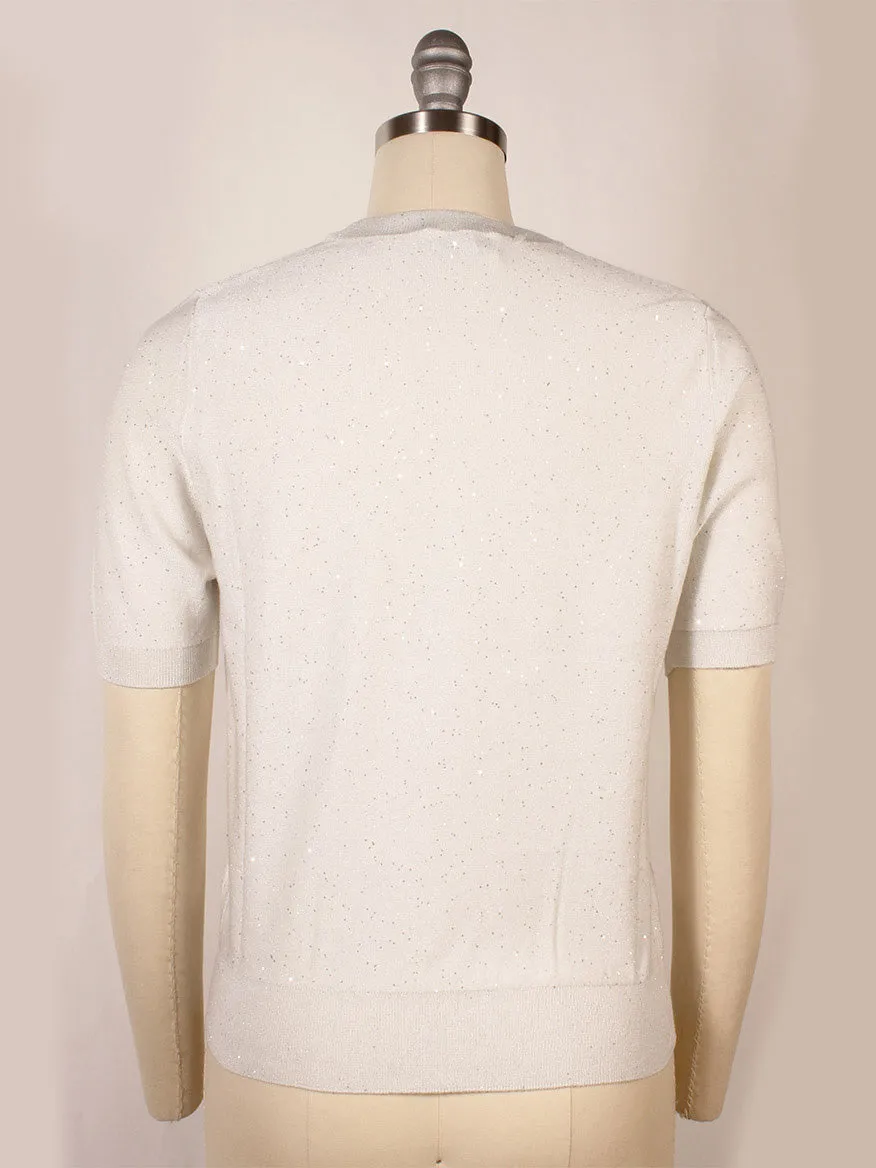 Kinross Sequin Short Sleeve Crew in Ivory