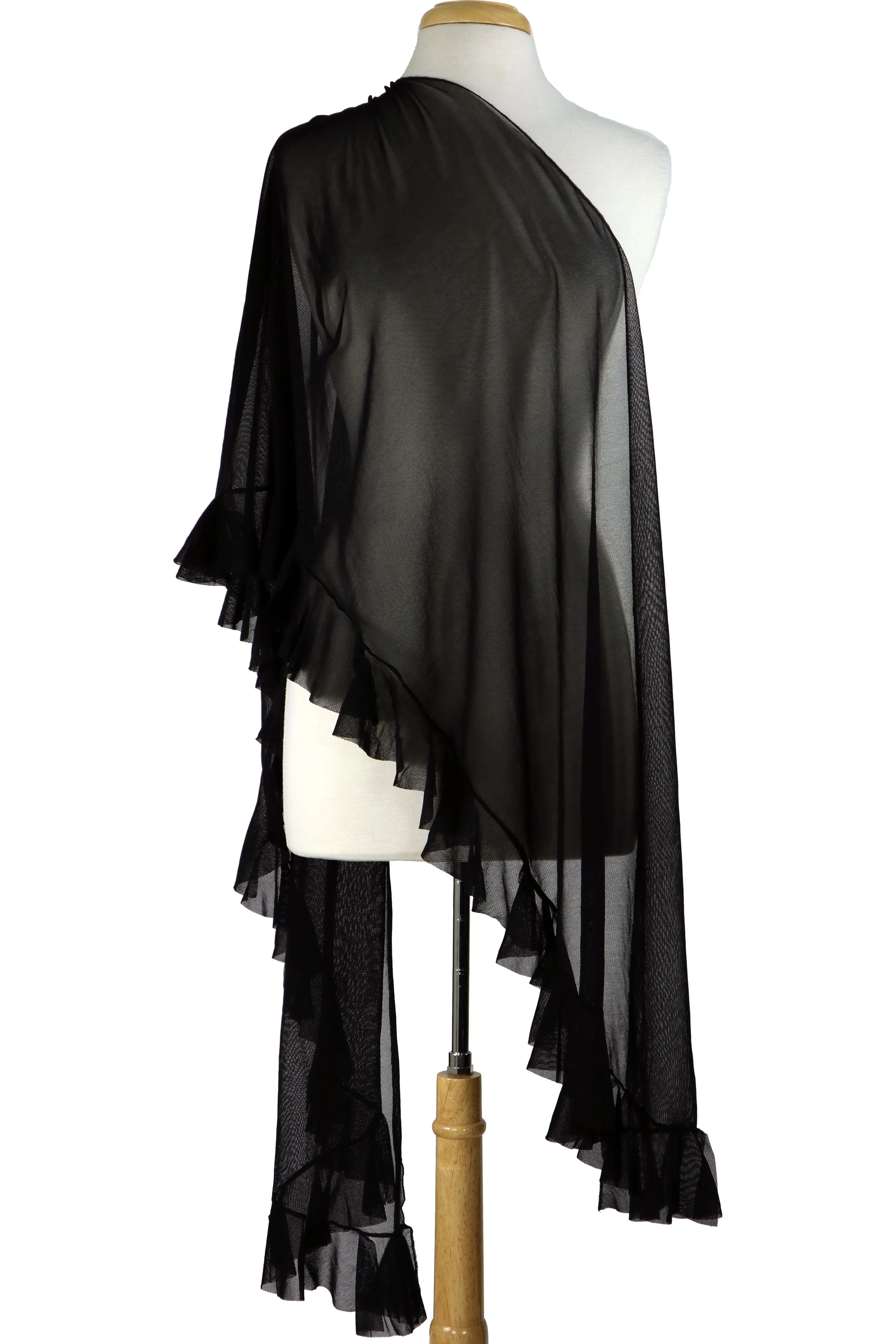 Maxima Ruffled Sheer Shawl Black