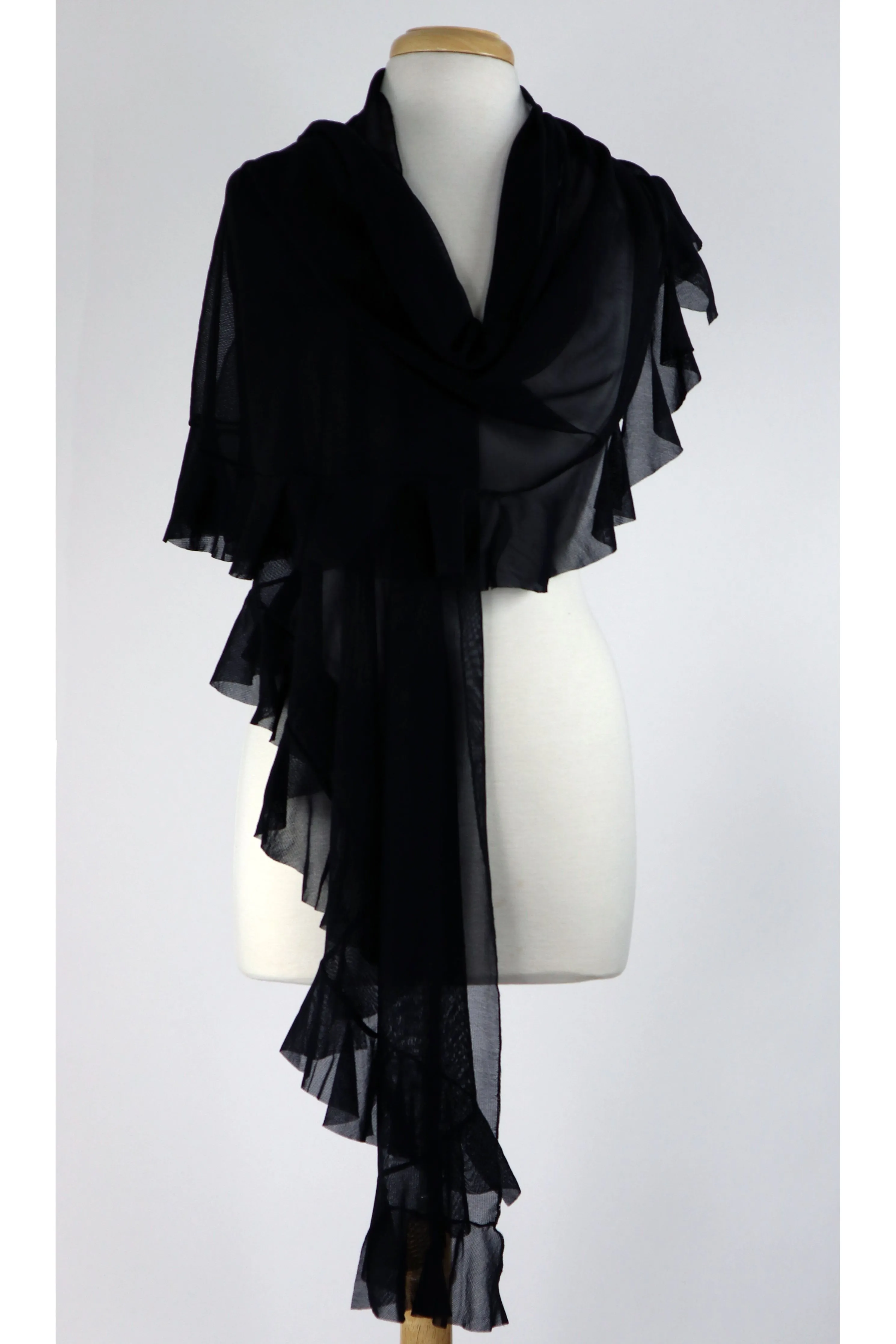 Maxima Ruffled Sheer Shawl Black