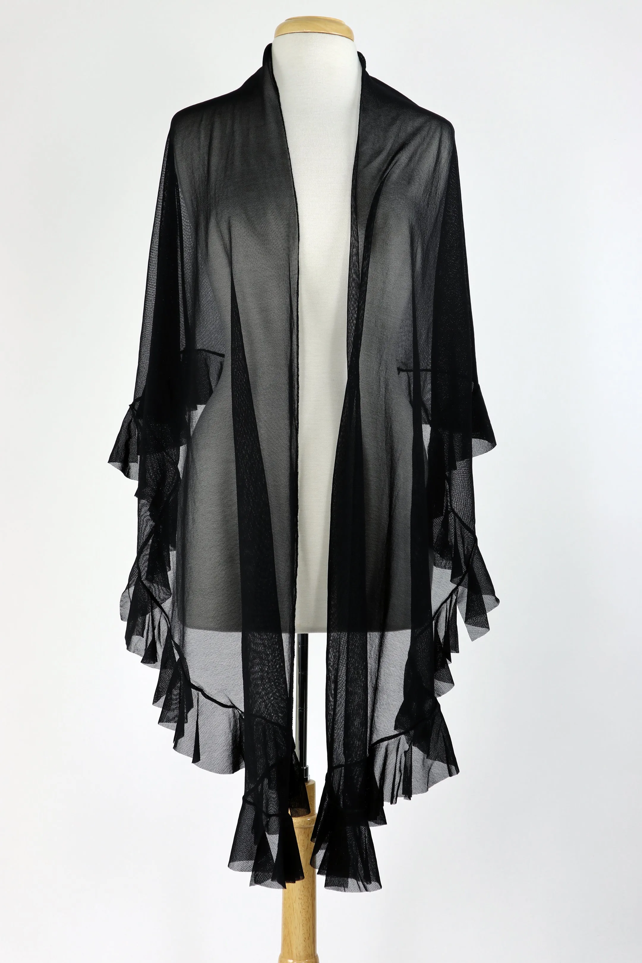 Maxima Ruffled Sheer Shawl Black