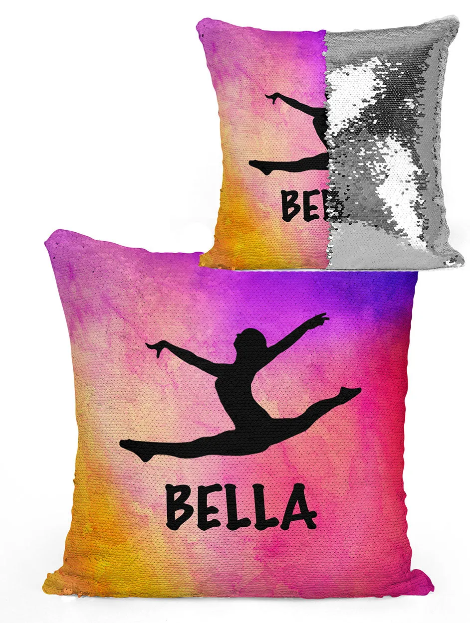 PERSONALIZED DANCER GYMNAST LEAPING Mermaid Sequin Flip Pillow