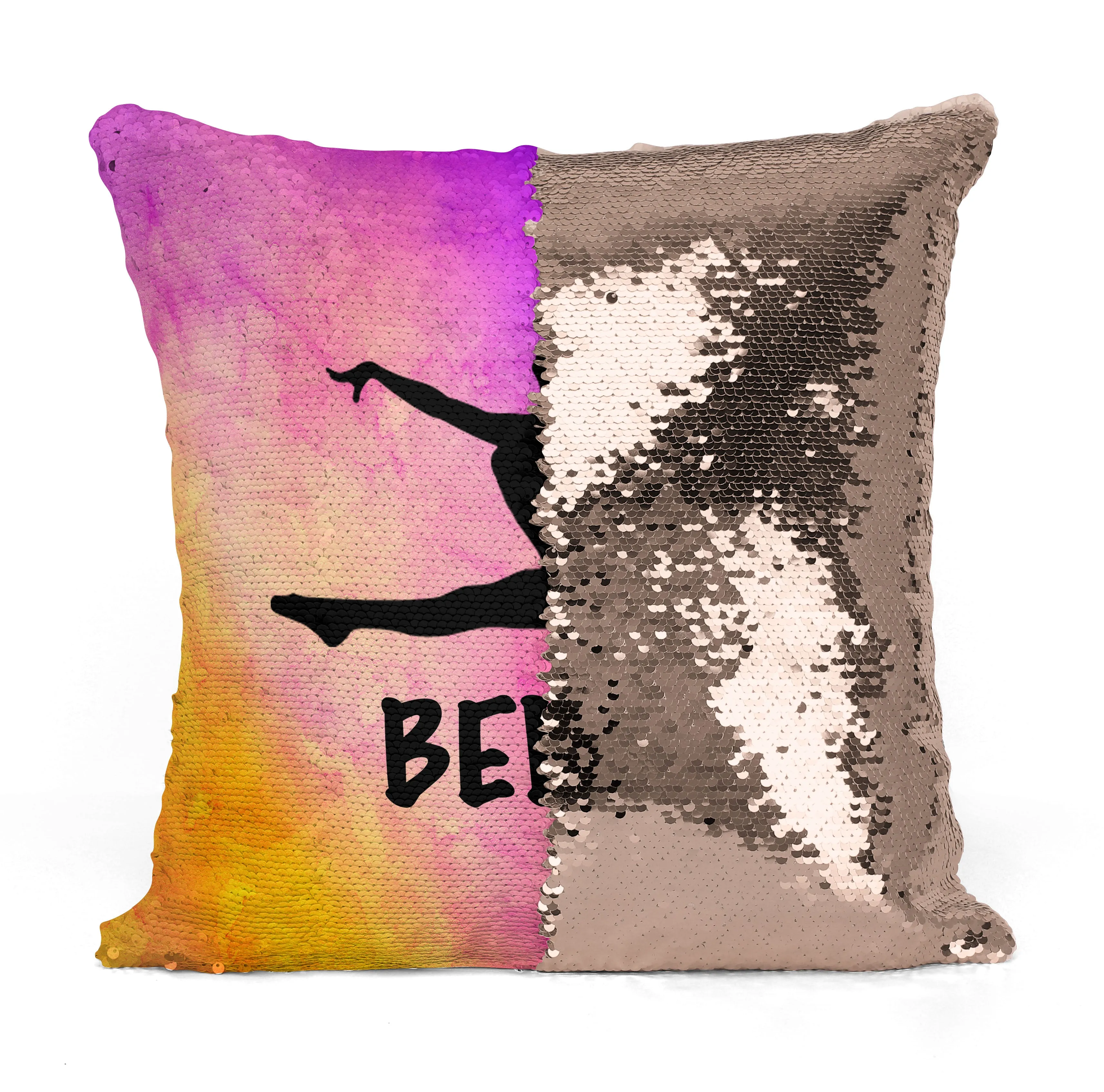 PERSONALIZED DANCER GYMNAST LEAPING Mermaid Sequin Flip Pillow