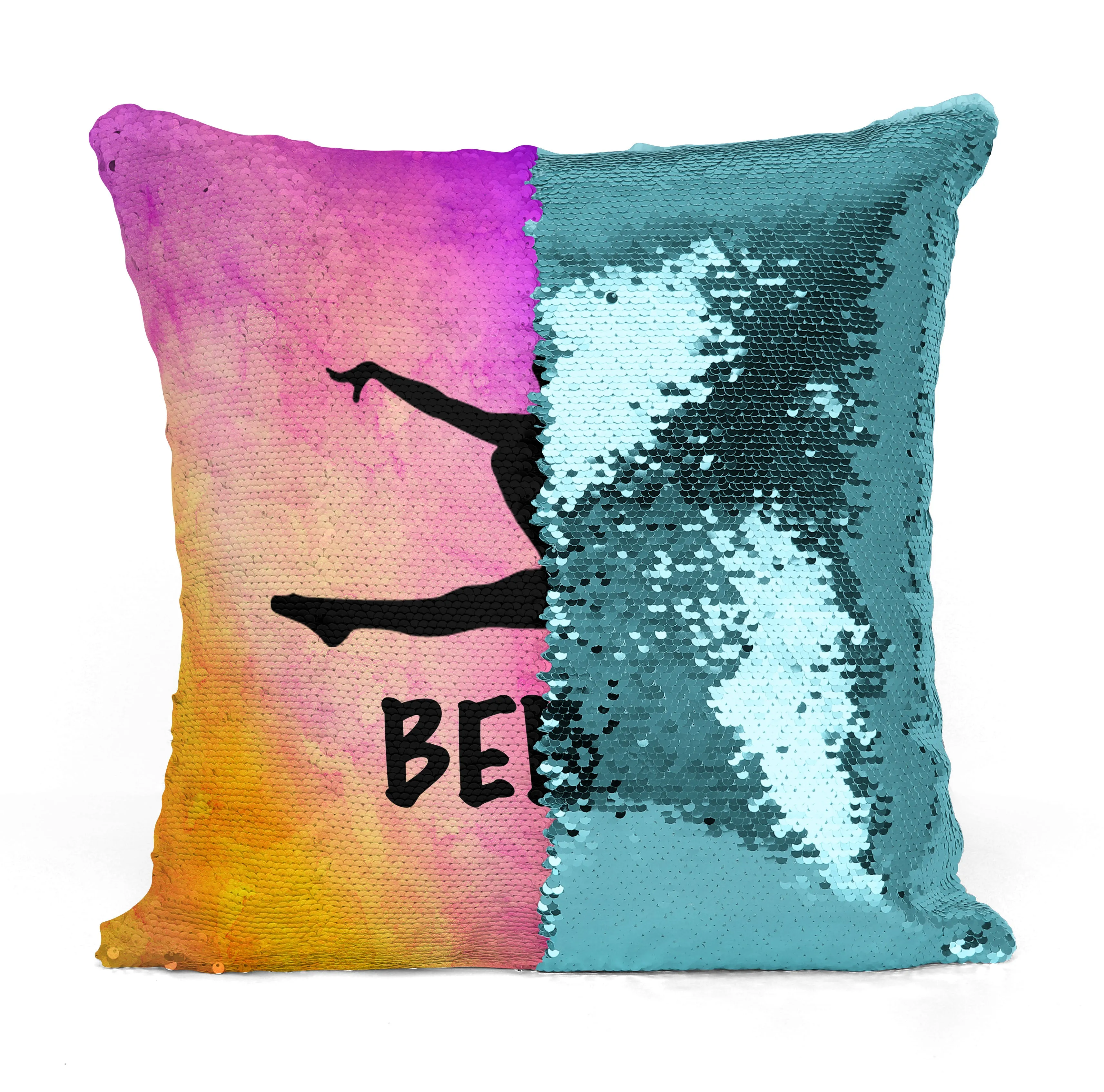 PERSONALIZED DANCER GYMNAST LEAPING Mermaid Sequin Flip Pillow