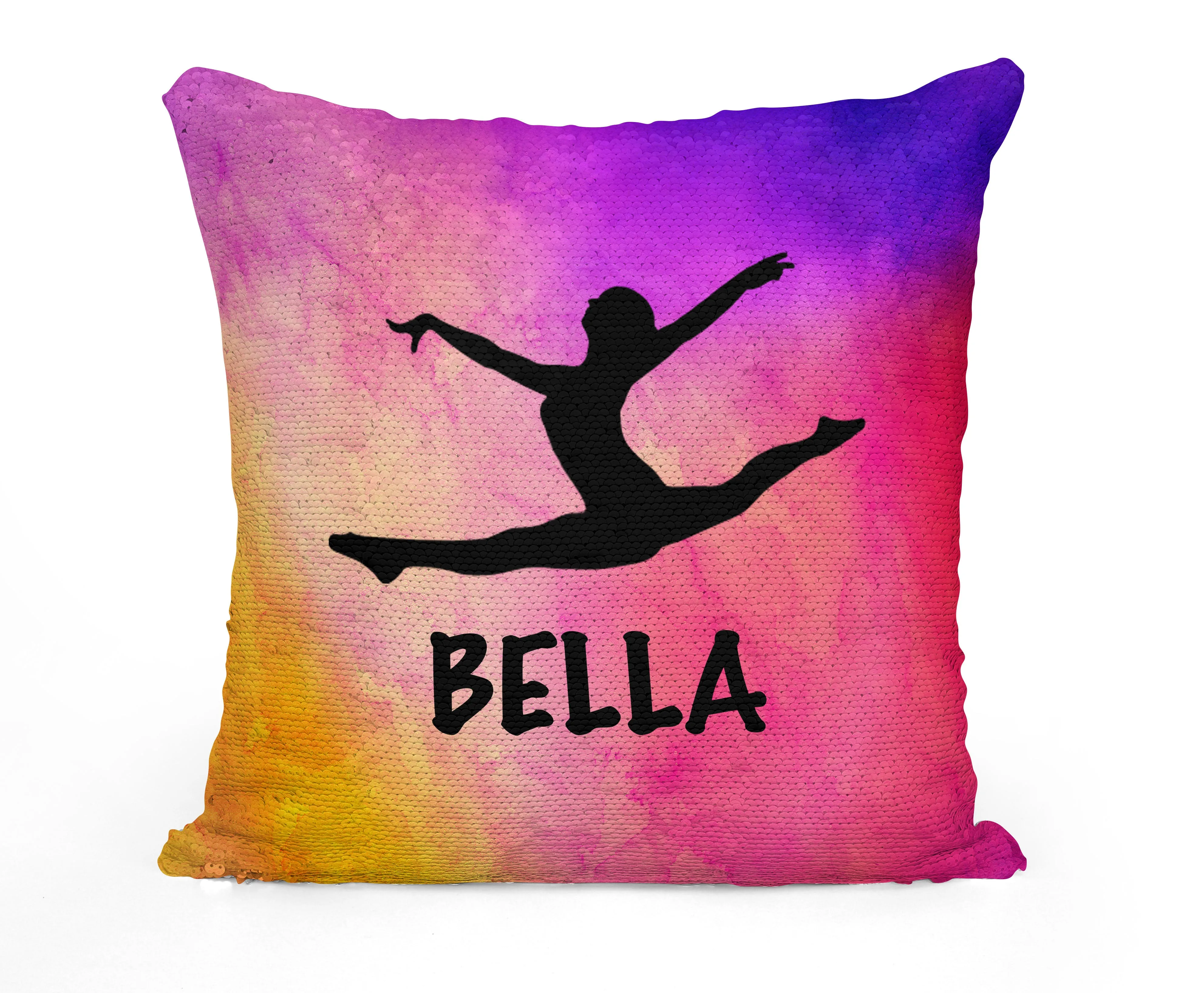PERSONALIZED DANCER GYMNAST LEAPING Mermaid Sequin Flip Pillow