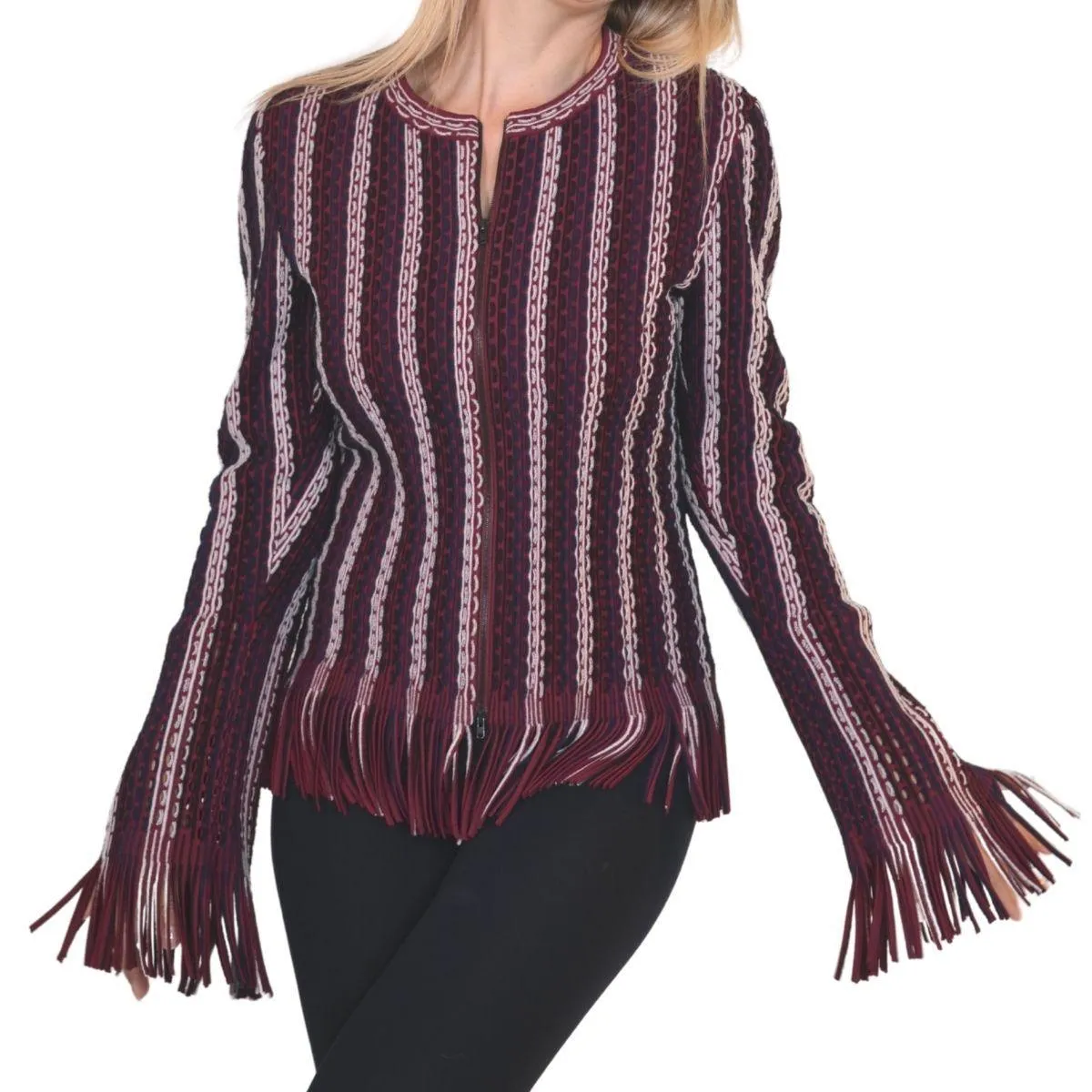 Seamed Knit Moto Fringe Jacket