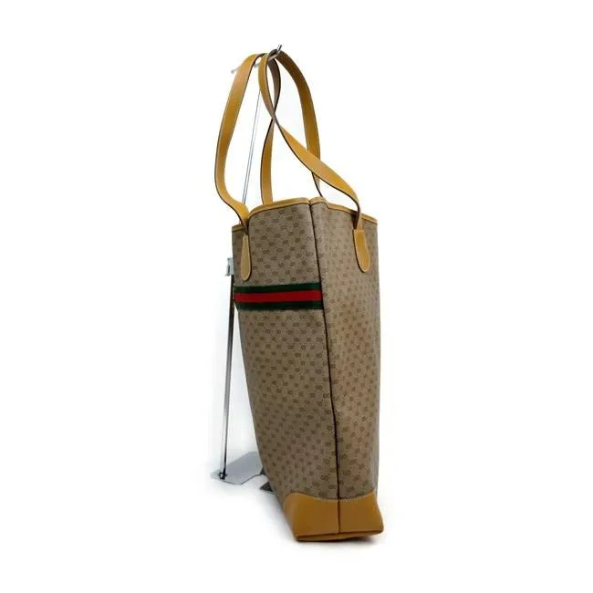 SOLD - Gucci Micro Guccissima Print Tote w Sherry Stripe Bold Gold GG
