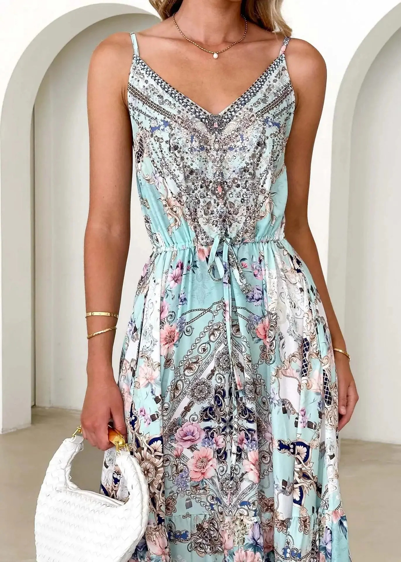 Summer Long for Women New Fashion Sling Backless Vestido Maxi Dress