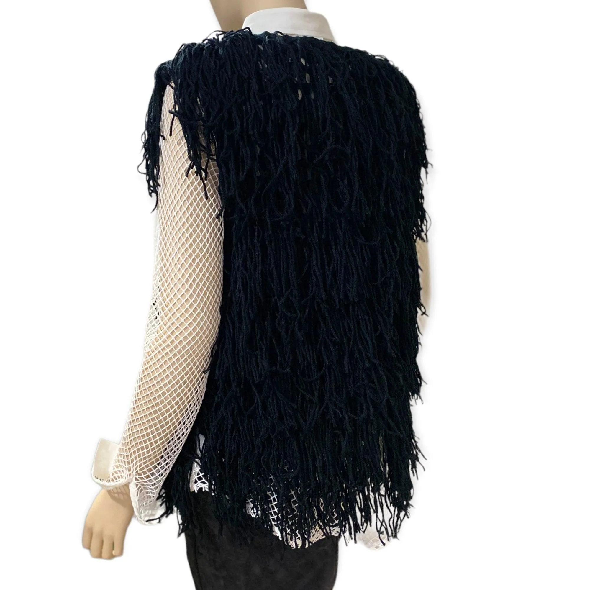 Women's Black Crochet Fringe Vest