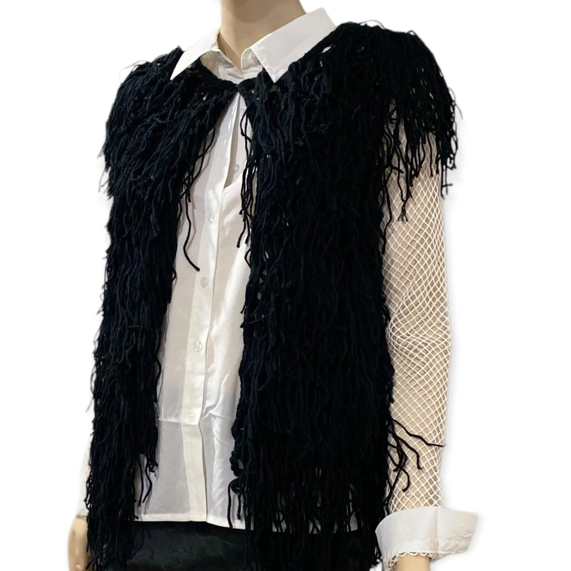 Women's Black Crochet Fringe Vest