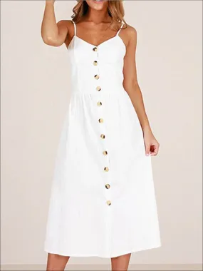 Women's Vintage Sleeveless Casual Dress With Front Pockets (Multiple Color Options)